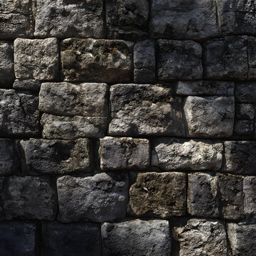 Continuous stone wall pattern with lifelike rock wallpaper texture and evenly diffused lighting