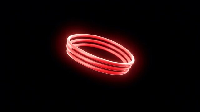 A red neon ribbon forms a rotating M&ouml;bius loop in a seamless mathematical abstract background.