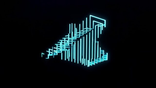 An endless cyan neon staircase folds through black space in a hypnotic seamless geometric animation.