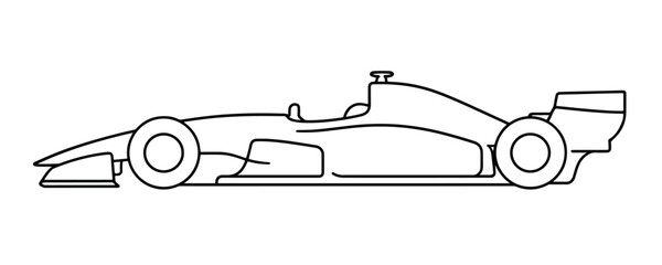 Fototapeta premium Motorsport racing car outline icon vector design, Formula racing car side view line art vector illustration isolated on white background