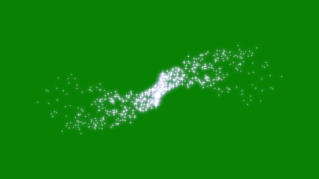 Luxury white glitter sparkles star line animation with fairy dust glow,  smooth particle motion graphics overlay on green screen background.magic dust sparkle transition.4k