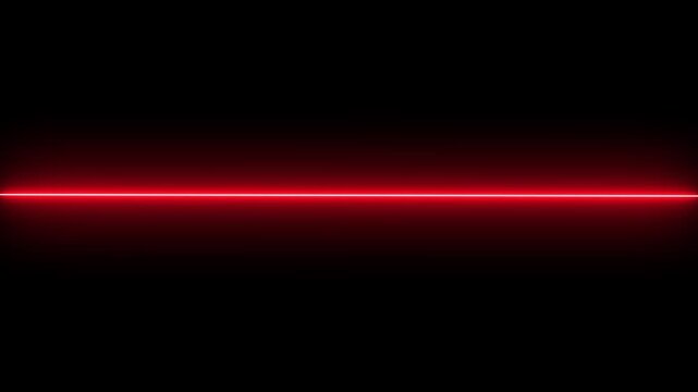Straight rad neon laser line light horizontal beam loop on dark black background