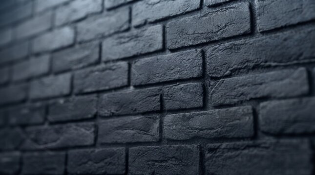 Close-up angled view of a dark grey brick wall with rough texture and subtle lighting.
