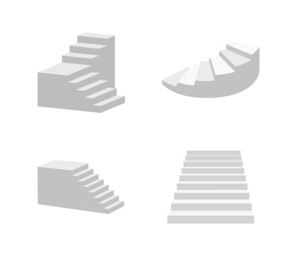 Four different styles of gray staircases isolated on a white background