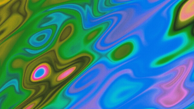 Abstract iridescent halftone background dot pattern with liquid swirls in emerald green, cobalt blue, and pink. Pairs with psychedelic and trippy aesthetic for a music album cover or rave poster.