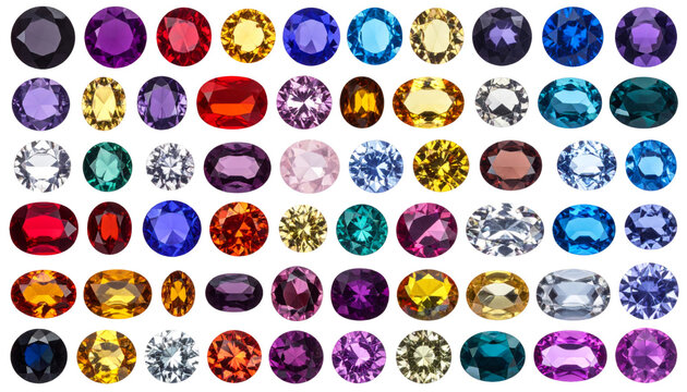 Large collection of sparkling multi-colored faceted gemstones isolated on a black background.