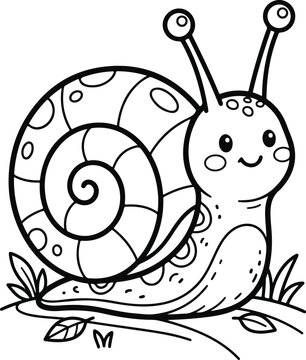 Cute cartoon snail coloring page for kids, simple line art illustration