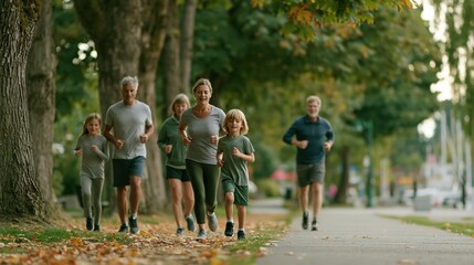 Obraz premium Multi - generational family jogging together in park