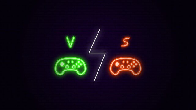 Versus Gaming Icon Animation Green Orange Neon Controllers