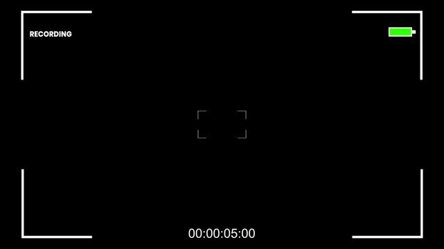 Retro vhs camcorder frame overlay, play icon timer analog glitch noise, camera recording screen animation, vintage video recorder UI display, alpha channel template, black background video