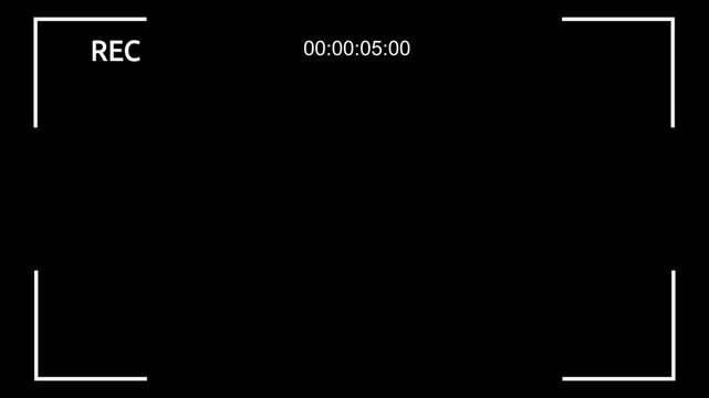 Retro camcorder recording interface overlay, cctv security monitor frame, digital camera viewfinder UI display, battery indicator timecode element, video production, black background video