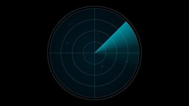 Radar Scanner Sweep Animation Cyan Screen Black Background