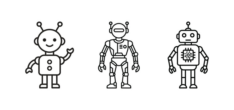 A delightful collection of hand drawn robot icons perfect for digital interfaces