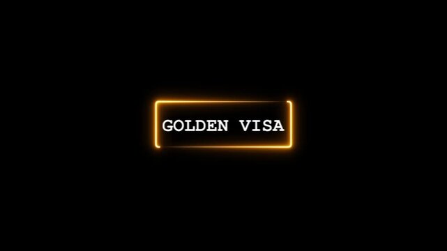 Businessman Presenting a Golden Visa Card.Glowing neon rectangle and text golden visa card .4k motion graphics video