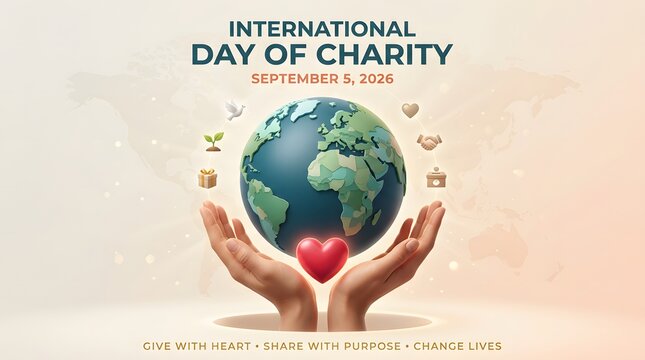 Globe held by hands with charity symbols vector illustration