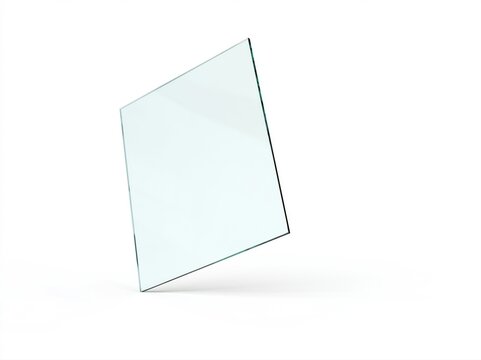 Single sheet of clear float glass balancing on white background