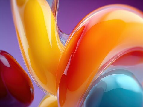 Glossy colorful 3D abstract shapes fluid forms red yellow blue purple