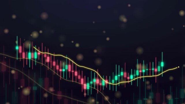 Abstract Financial Candlestick Chart with Moving Average Line on Dark Digital Background