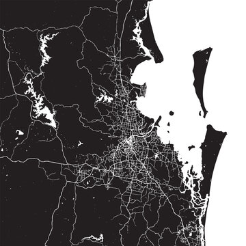 Vector Street Map of Brisbane Australia Black and White Minimalist City Road Map