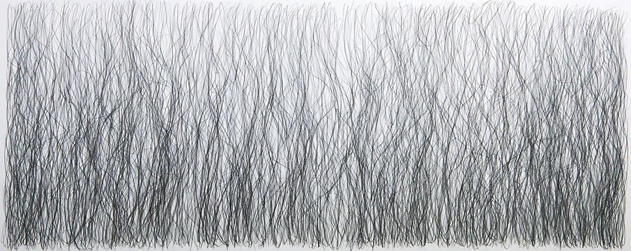 Seamless pattern with gray graphite pencil scribbles. Black and white hand drawn texture. Horizontal background with loose, chaotic pencil strokes