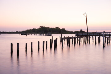 Fototapeta premium Dawn Over the Waterfront at Messick Point in Poquoson, Virginia