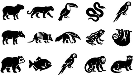 Obraz premium Amazon Rainforest Animals Collection - Silhouette Icons