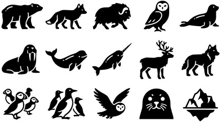 Obraz premium Arctic Animals Collection: Polar Bear, Fox, Musk Ox, Owl, Seal, Walrus, Narwhal