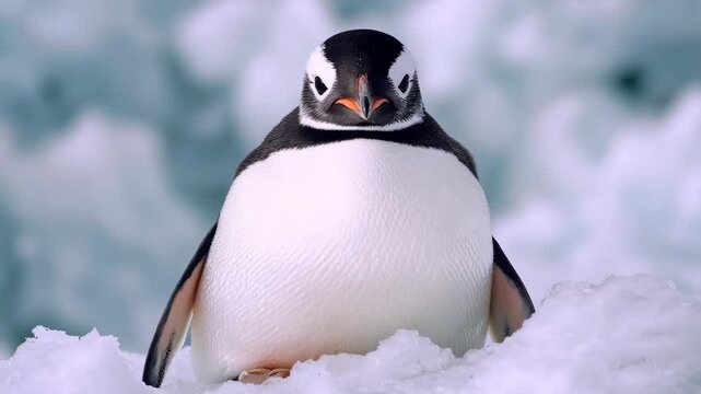 Close-up Portrait of a Chinstrap Penguin on Snow and Ice