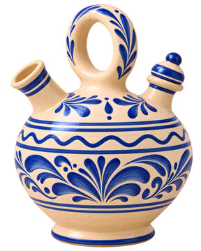 Botijo t&iacute;pico andaluz, cer&aacute;mica, alfarera, decoraci&oacute;n. Fondo transparente, sin fondo.