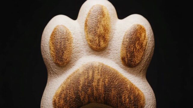 Close-up of a Textured Paw Print Shape on Black Background
