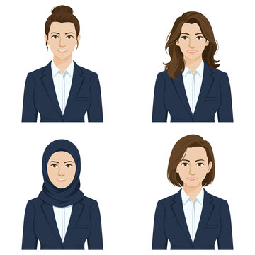Set of business woman avatar icons with various hairstyles