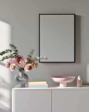 Modern Living Room Poster Frame Mockup with Natural Light and Minimalist Decoration.