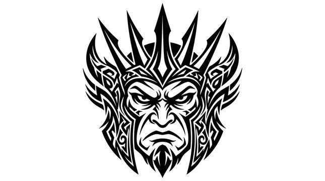 Intricate tribal mask orc warrior head mascot illustration.