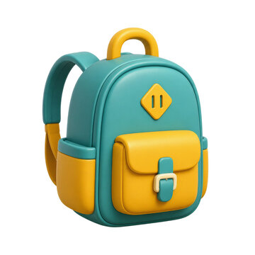 Cute 3D Teal and Yellow School Backpack Kids Bag Toy Graphic Icon Isolated