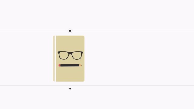 Minimalist graphic design featuring eyeglasses and a simple line element on a beige background.