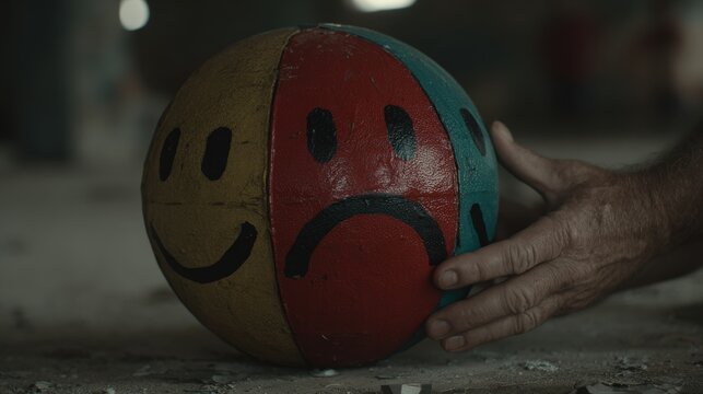 Ball with Happy and Sad Faces in Hand