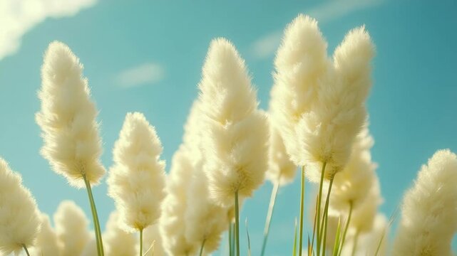 White Pampas Grass Blossoming Under a Turquoise Sky