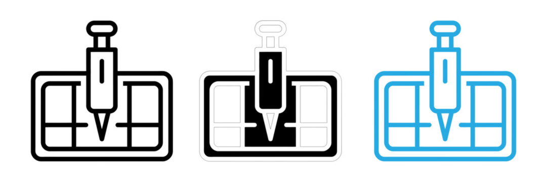 Set of three medical syringe icons showing vaccination or injection concepts in different graphic styles isolated on white