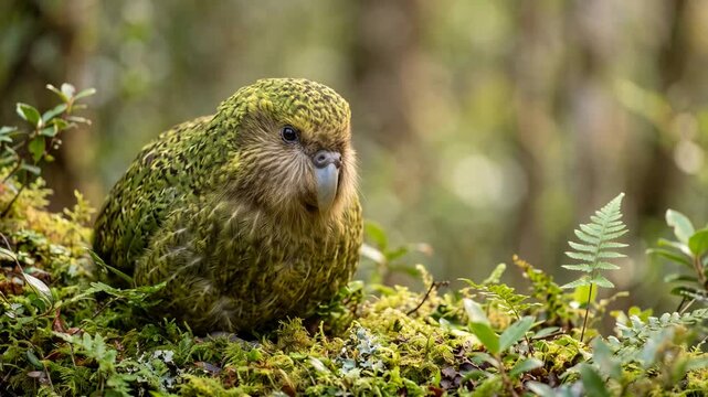 kakapo parrot close up at morning light in codfish island new zealand video