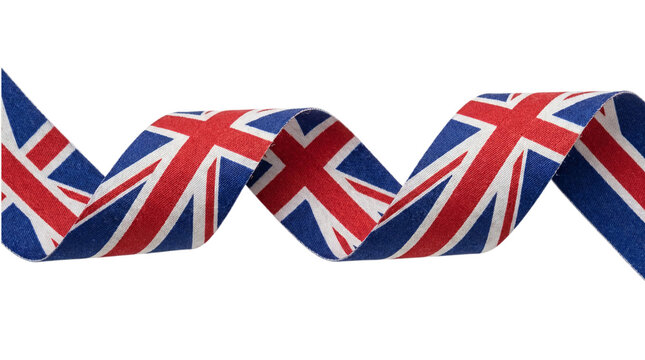 Curved ribbon with the united kingdom flag pattern isolated on transparent background