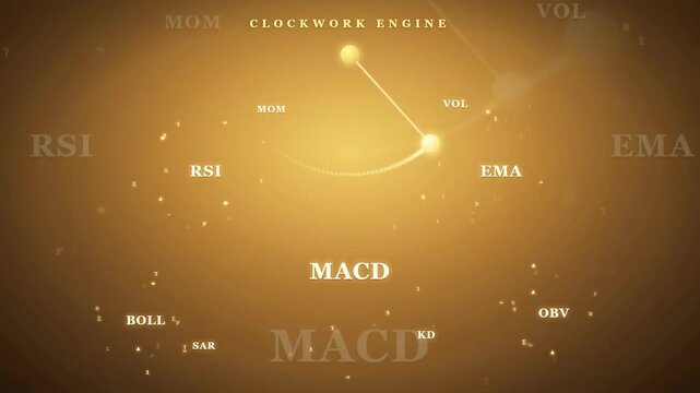 Abstract Golden Digital Interface with Financial Trading Indicators and Data Visualization on Dark Background