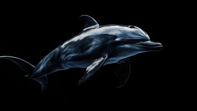 Close-up of a Dolphin Swimming Against a Black Background