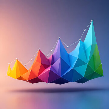 Minimalistic 3D render of a graph made from colorful triangles floating in the air