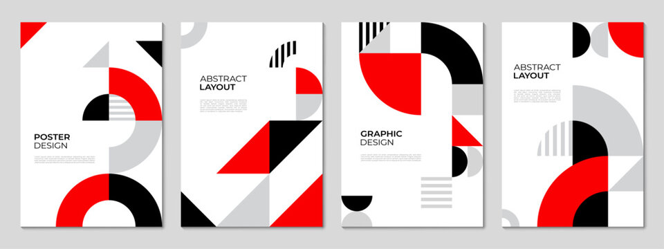 Abstract modern business posters with geometric layout background. Vertical templates in red, white and black with vibrant shapes and lines. Retro modern abstract contemporary trendy covers design
