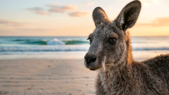 kangaroo close up at the beach at morning light in byron bay australia video