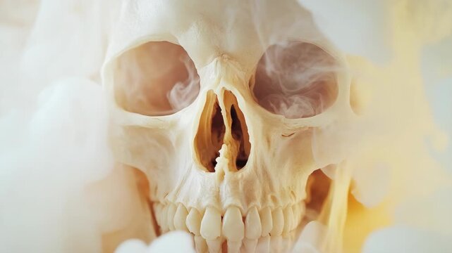 Ethereal Human Skull with Swirling Smoke and Golden Light