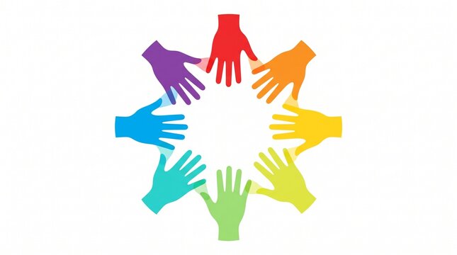 Colorful hands joined in a circle formation