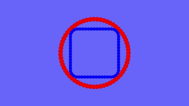 Abstract geometric animation with a red circle and blue square on a blue background.