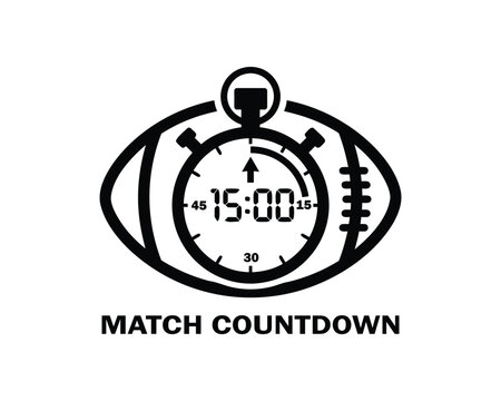Football Match Countdown Icon - Soccer Stopwatch Timer Line Art Vector Illustration