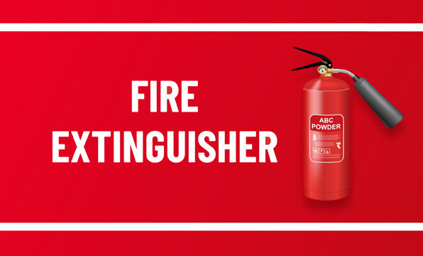 Red extinguisher vector with emergency symbols and protective equipment. Detailed illustration showing firefighting tools, chemical containers, and hazard prevention gear on isolated background.